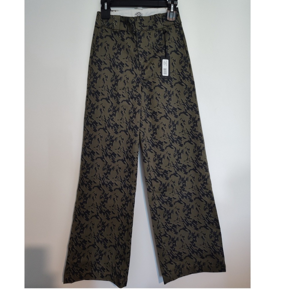 Dickies Tiger Stripe Camo High Waisted Wide Leg Pants Green FPR33MPE Size 25R
